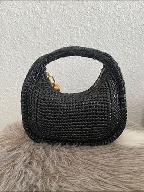 Oroton Clara Mini Straw Bag in Black
